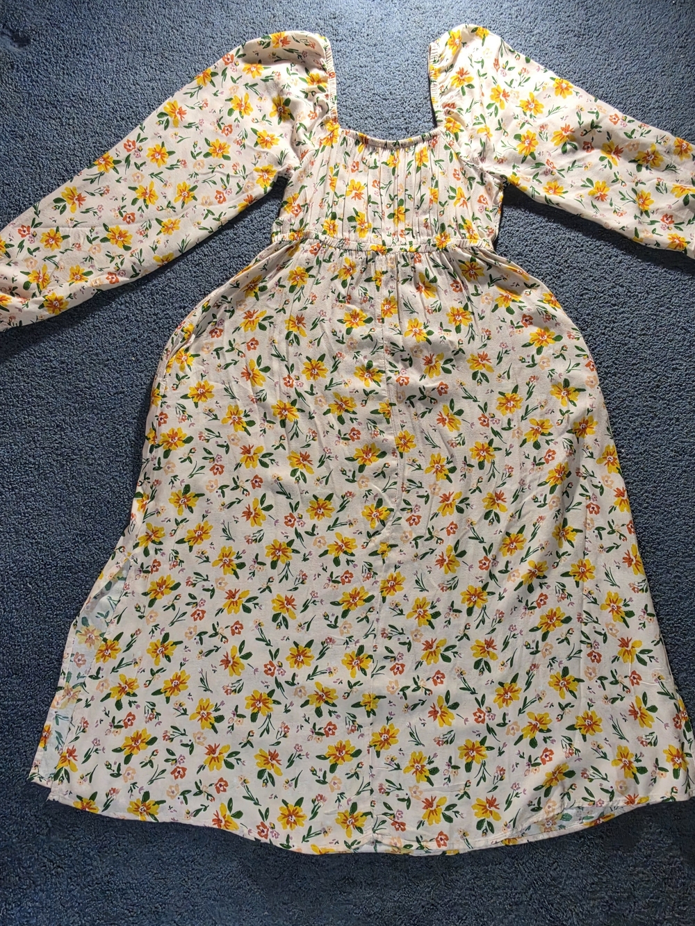 dip Yellow and Green Floral Long-Sleeve Nightgown